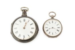 A George IV silver pair cased pocket watch, with white enamel dial, by Jas Bailey, Henfield,