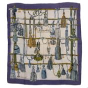 A ‘Passementerie’ silk scarf by Hermès, designed by Francoise Heron depicting curtain accessories of
