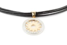 A Bulgari bi-colour circular pendant, signed and stamped '750' and 'Steel and Gold', on leather