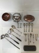 A Victorian silver christening knife, fork and spoon, with engraved decoration by Walker & Hall (
