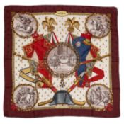 A ‘Napoléon’ silk scarf by Hermès, designed by Philippe Ledoux, with a military theme, along with