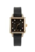 A Bulova 'Accutron' wristwatch, the square textured black dial with diamond hours and gilt Roman
