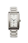 A stainless steel lady's wristwatch by Tiffany & Co, the rectangular white dial with seconds