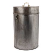 A late 18th / early 19th century metal hat box with brass top handle Height 45.5cm (excluding