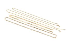 A 9ct gold necklace, composed of rectangular links, 39cm long, a 9ct gold belcher link necklace, and