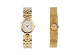 A gold plated lady's wristwatch by Raymond Weil, the oval dial with baton numerals and having quartz