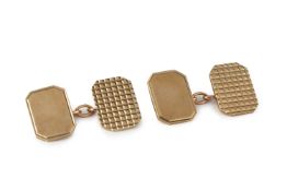 A pair of 9ct gold cufflinks, with chequered decoration, stamped 9 375, cased approx 8.9g