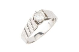A diamond solitaire ring, the brilliant cut stone of approx 0.5ct, claw set to a textured 18ct white