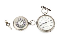 A late Victorian silver open face pocket watch, the white enamel dial with seconds subsidiary dial