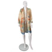 A 1920’s Japanese kimono robe 100% fine quality delicate silk; Made in Japan In ivory with orange,
