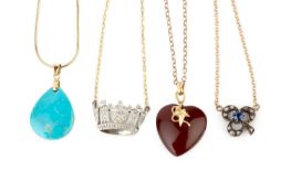 A diamond set pendant in the form of a coronet, 2cm wide, on 18ct yellow gold trace link chain,