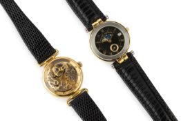 A lady's Michel Herbelin gold plated wristwatch, the black circular dial with moonphase and date