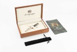 A Montegrappa silver fountain pen, with black lacquer lid, the silver stamped 925 and with 18ct gold