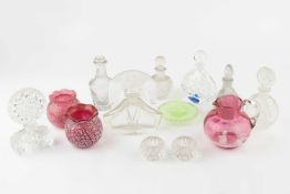 An Art Deco style glass scent bottle and stopper, of angular form, the shaped stopper intaglio