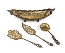 A Turkish silver dish, of shaped oval form with pierced decoration, stamped 800, 26.5cm long, and