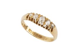 A diamond five stone ring, the graduated old cut stones claw set to an 18ct yellow gold shank