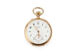 A German 18k gold open face pocket watch, the white enamel dial signed A. Lange & Sohne, and