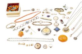 A dental gold crown and similar dental gold, and a quantity of assorted costume jewellery, watches