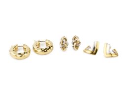 A pair of 18ct two-colour gold ear studs, of textured knot design, stamped 750, 1.6cm high, a pair