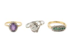 A diamond solitaire ring, the round brilliant-cut stone in ornate scroll setting, the shank