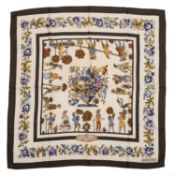 A ‘Les Jardiniers Du Roy’ silk scarf by Hermès, designed by Maurice Tranchant On a cream