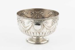 A George V silver rose bowl, embossed with ribbon tied swags, by William Hutton & Sons Ltd,
