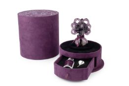 Lalique parfum 'Amethyste', with unfilled scent bottle, original container of perfume and funnel