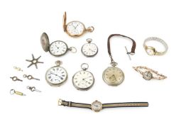 An Edwardian silver open face pocket watch, with white enamel dial, London 1908, a gold plated