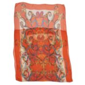 A silk chiffon scarf by Hermès Paris with Spanish or Portuguese inscrptions, 'Par Mefsire ANTOINE DE