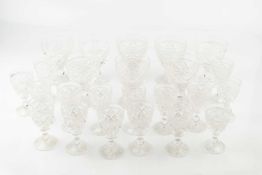 A part service of Stuart crystal table glass, comprising eight large wines and sixteen smaller