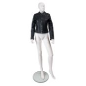 A Dolce & Gabbana deep blue, almost black leather biker style jacket, with central zip and popper