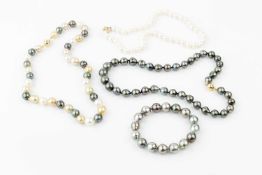 A single strand cultured South Sea grey, white and cream pearl necklace, with 18ct gold clasp,