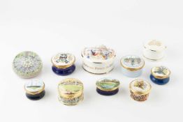 A collection of Crummles enamel and other small boxes, and other items to include alabaster eggs,