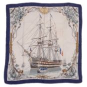 A ‘L’Ocean Vaisseau de 118 Canons’ silk scarf by Hermès, designed by Philippe Ledoux 1959, featuring