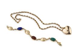A 14k gold bracelet, composed of alternating gold and coloured hardstone oval scarab form links,