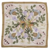 A ‘Flora Graeca’ Hermès silk scarf, designed by Niki Goulandris featuring foliage and flowers on a