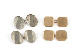 A pair of 9ct gold cufflinks, of chamfered square design, together with a pair of silver oval
