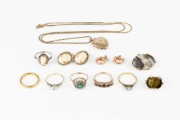A collection of jewellery, comprising a diamond solitaire ring, the old-cut stone set to an 18ct