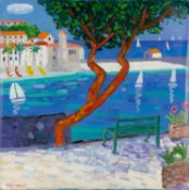 Alan Furneaux (b.1953) Greek Harbour signed (lower left) oil on canvas 41 x 42cm, unstretched and