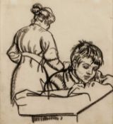 Steven Spurrier (1878-1961) The artist's son and wife charcoal 23 x 21cm.