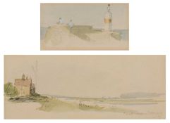 Hugh Casson (1910-1999) Cottages on the Beach signed with initials and titled (lower right)