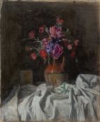 George Weissbort (1928-2013) Roses in a Jug oil on board 61 x 50cm, unframed.