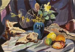 Derrick Latimer Sayer (1917-1991) Still life - a vase of flowers and fruit, signed gouache 56 x