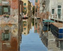 Juan Lluna Lerma (1933-2019) Transparencies, Venice signed (lower right) oil on board 33 x 41cm.