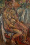 Modern British School Seated Nude oil on board 89 x 60cm; and Stella Cardew, Nude, oil on canvas (