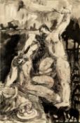Norman Basil Town (1915-1987) A Fight pen, ink, and wash 34 x 21cm.