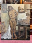 Modern British School Nudes signed (to reverse) oil on board 80 x 65cm.