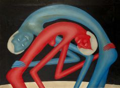 J. Jeguy (20th Century) Two surrealist oil paintings one signed 77 x 56cm; and a limited edition