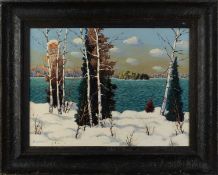 Bob Howes A Muskoka Lake, Ontario, Cananda, 1952 signed, titled, and dated (to reverse) oil on board