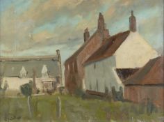 Modern British School A pair of village scenes, 1958 both indistinctly signed and dated oil on board